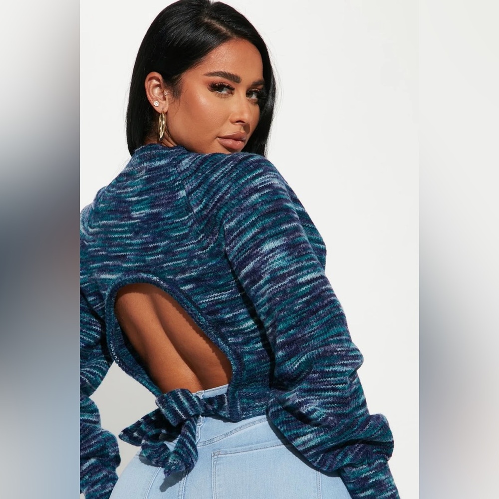 Fashion Nova Multicolor Knit Sweater with Tie Detail - Picture 2 of 9